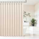 Natural Linen Textured Shower Curtain Set with Hooks, Beige Boho Farmhouse Bath Shower Curtains for Bathroom Neutral Cloth, Hotel Luxury, Weighted, 72W x 72L, Cream