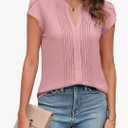 Blooming Jelly Womens Blouses Dressy Causal V Neck Pintuck Short Petal Sleeve Business Tops Ladies Summer Trendy Work Shirt (Large, Hot Pink)