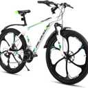 HILAND Mountain Bike, 3/6/Multi-Spokes, 18 Speeds Drivetrain, Aluminum Frame 26 Inch Wheels, Disc-Brake Bike for Men Women Men's MTB Bicycle (White)