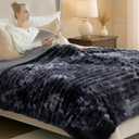 Cozy Bliss Faux Fur Throw Blanket for Couch, Cozy Warm Plush Striped Blanket for Sofa Bedroom Living Room, 90 * 90 Inches Tie-dye Black