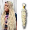 Eileen 613 Blonde Human Braiding Hair 14 Inch 50g 1 Bundles Deep Wave Bulk Human Hair for Braiding Curly Human Hair for Boho Braids Water Wet and Wavy Curls Micro