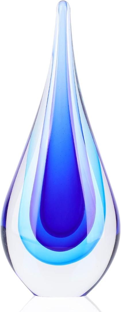 DOVDOV Blown Glass Sculpture, Blue Glass Art Collectible Statue, Unique Teardrop Ornament, Suitable for Office, Bookshelf, Dressing Table, Living Room Coffee Table, or Mantelpiece Display