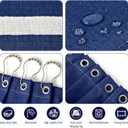 Navy Blue Striped Shower Curtain, Modern Coastal Bathroom Decor, Clean White Horizontal Stripes, Linen Texture Waterproof Fabric, 72" x 72"