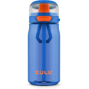 Zulu Kids Flex 16oz Tritan Plastic Water Bottle with Silicone Spout, Leak-Proof Locking Flip Lid and Soft Touch Carry Loop for School Backpack, Lunchbox, and Outdoor Sports, Blue