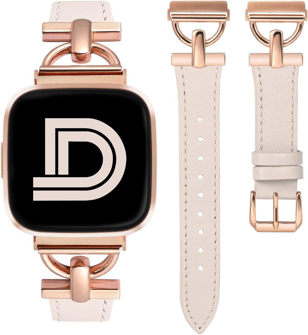Wearlizer Leather Band Compatible with Fitbit Versa 2 Bands for Women, Dressy Slim Leather Strap Wristband with D-Shape Metal Buckle for Fitbit Versa 2/Versa Lite/SE Smart Watch