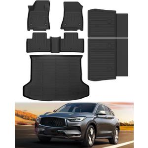 Icyhaws Floor Mats for Infiniti QX50 2019-2025 with Cargo Liner Backrest Mat, All Weather TPE Rubber Car Mats | Front Rear Row Trunk Mat Back Seat Protector for Infiniti QX50 Accessories
