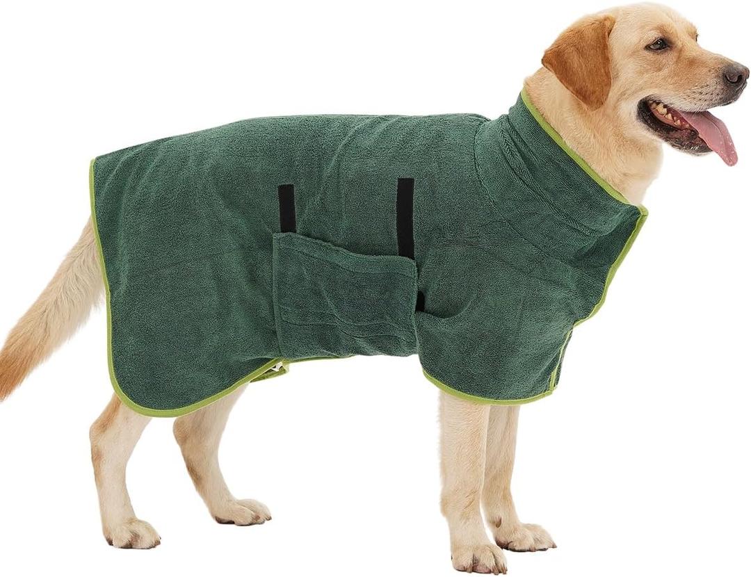 Super Absorbent Dog Bathrobe, Microfiber Dog Drying Coat Dog Bath Robe Towel for Small, Medium & Large Dogs, Quick Drying, Warm Keeping Dog Robes for After Bath Supplies (Dark Green)