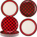 60 Pcs Christmas Buffalo Plaid Plates 9 Inch Disposable Red Black Green Checkered Gingham Dinner Paper Dessert Plates for Birthday Baby Shower Wedding Camping Themed Party Supplies, 4 Styles