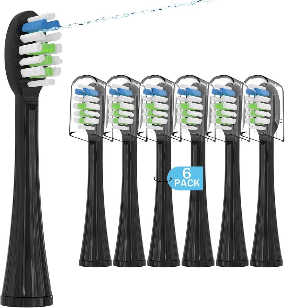 6 Pack Replacement Replacement Brush Heads for - Flossing Toothbrush Compatible with Sonic Fusion SF01/SF02 and Sonic Fusion 2.0 SF03/SF04- Black with Caps
