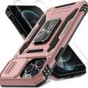 DEERLAMN Case for iPhone 13 Pro Max with Slide Camera Cover+Screen Protector(1 Pack),Rotated Ring Kickstand Military Grade Shockproof Protective Cover 6.7 Inch-Rose Gold