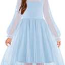 Arshiner Girls Dresses Contrast Mesh Long Sleeve Twirly High Low Birthday Party Formal Dress