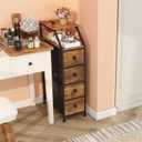 Narrow Dresser Tall Skinny Storage Tower Vertical Slim Chest of Drawers with Charging Station Small Nightstand Side Table for Bedroom, Bathroom, Small Spaces (Rustic Brown, 4 Drawers), 18.9"D x 9.8"W x 34.4"H