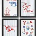 WXHUM Coastal Bathroom Beach Room Decor Nautical Wall Art Prints Set of 4, Preppy Beach Coastal Wall Decor Sailing Club East Coast Posters for Teen Girls Room Dorm, 8x10 inch Unframed