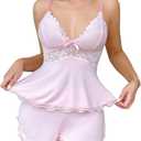 Sexy Pajama Set for Women PJS Sets Lace Cami Set Modal Sleepwear Set with Shorts Lingerie Set V-Neck S-XXL (XXL)