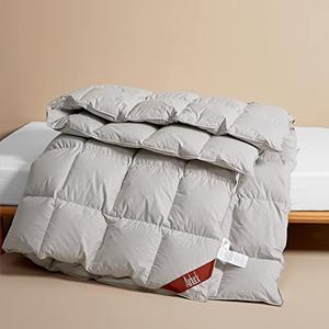 Bevink Feather Down Comforter King Size, Luxurious Heavyweight Duvet Insert Light Grey,Ultra-Soft Down Proof Fabric,Winter Warm Quilted Bed Comforter with Loops (106x90in)