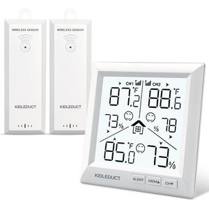 Indoor Outdoor Thermometer Wireless Battery Powered, High Precision Inside Outside Humidity Temperature with Alert, Backlight Weather Thermometers with 2 Sensors, 330ft Wireless, White