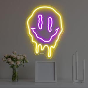 Melting Smiley Face Neon Sign Dripping Smile Wall Decor Bedroom Living Room Neon Entertainment Room Game Room Distorted smile face Sign For Kids Room Bar Party Bedroom Decor Lamp-15.7"