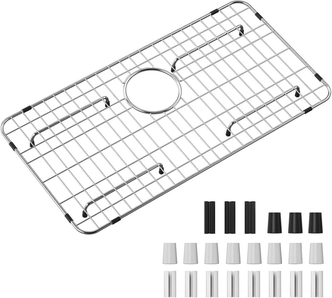 Kitchen Sink Grid and Sink Protectors 26" X 14 1/16", with Rear Drain Stainless Steel Sink Grids for Bottom of Kitchen Sinks, for Single Bowl Sinks(26" X 14 1/16" Rear Drain)
