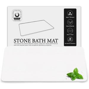Greenturf Large Diatomite Stone Bath Mat, Premium Non-Slip Natural Diatomaceous Earth Bathtub Fast Drying Mats for Bathroom Floor (30" x 17" White)