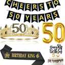 50th Birthday Gifts for Men, 50th Birthday Decorations for Men, Party Decor Supplies including King Crown & Sash & Banner & Balloons & Cake Topper & Candles