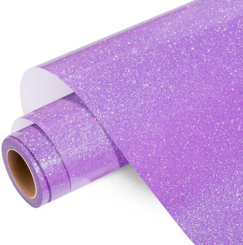WRAPXPERT Lavender Glitter HTV Heat Transfer Vinyl Roll, Holographic Glitter HTV Vinyls, 12" x5ft Light Purple Sparkle Iron on Vinyl for Heat Vinyl Design, Shrits, Easy to Cut & Transfer