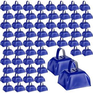 Boao 72 Pcs Metal Cowbells with Handle CowBells Noise Makers Small Call Bells for Christmas Decorations Ornament Football Games Sporting Events Wedding Party Sports, 3 x 2.8 x 2.5 Inch(Blue)