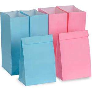 AWELL Small Party Favor Paper Bag Wrapped Treat Goody Snack Bags 9.3x5x3 inch for Baby Shower Birthday Recycled Bag,Pink and Blue,20 Counts