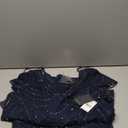 Adrianna Papell Women's Short Sleeve Blouson Beaded Gown, Navy, 18