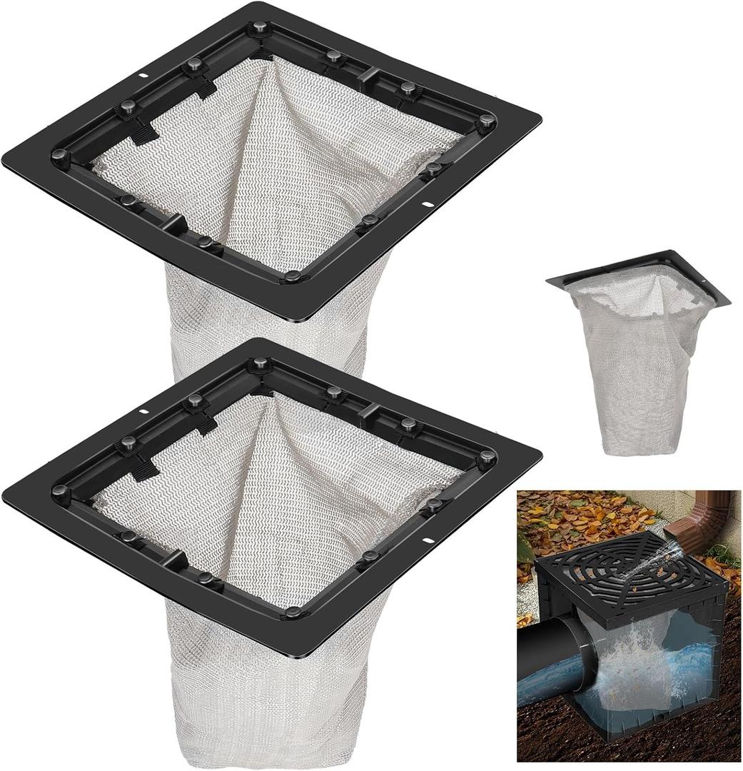 2 Pack Catch Basin Drain Filter, Square Catch Basin Drain Filter for 12 Inch Clog-Free Drainage and Infiltration Systems, Removable Filter, for Garden, Lawns, Landscaping and Patios