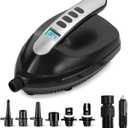 SereneLife Electric Paddle Board Pump  Portable 16 PSI Dual-Stage Air Compressor for Lightning-Fast Inflation, Auto-Off, LCD Display & 12V Car Connector  for SUPs, Boats & Inflatables (Black)