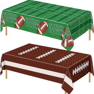 Football Party Decorations - 2 Pack Football Tablecloth Plastic, Disposable Touch Down Table Cover for Football Sport Birthday Party Supplies Favors Gameday Tailgate Table Decor Accessories, 108x54Inch