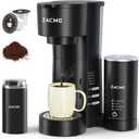 ZACME 4IN1 Single Serve Coffee Maker with Milk Frother & Grinder, Small Coffee Machine for K Cup & Ground, 28oz Water Tank, 6 to 14 oz Brew Sizes, Self-cleaning Function, Adjustable Drip Tray