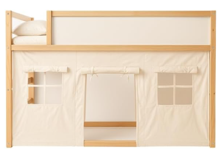 Wonder Nook Bunk Bed Curtains, Adjustable 2 Panels, Bottom Bunk Bed Privacy Set, Cotton Play Tent Curtain with Velcro & Tie Attachments – Multipurpose Kids Fort Play Space for Loft Beds, Tables