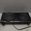 Elite Gourmet EDB-302BF Countertop Double Cast Iron Burner, 1500 Watts Electric Hot Plate, Temperature Controls, Power Indicator Lights, Easy to Clean, Black