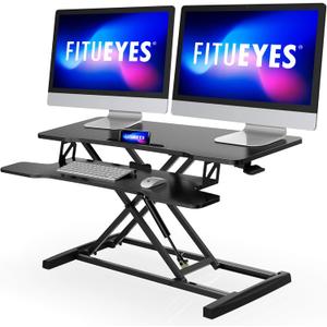 FITUEYES Height Adjustable Standing Desk 36 Wide Sit to Stand Converter Stand Up Desk Tabletop Workstation for Dual Monitor Riser FSD309101WB (Black)