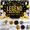 Retirement Party Decorations Men Women, Black Gold Happy Retirement Decorations, Happy RetIrement Banner, Retired Backdrop, Balloons, Pompoms, Hanging Swirls, Retired Cards, Cake Toppers Set 54pcs