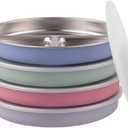 Stainless Steel Divided Plates + Silicone Sleeve and Storage Lid | Baby, Toddler, Kids | Dinner & Snack Plates | 4 Pack (Sage/MistyBlue/Blush/Lilac)