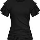 GRACE KARIN Summer Tops for Women Dressy Casual, Ruffle Short Sleeve Work Shirt, 2026 Spring Trendy Ruched Business Blouses XL