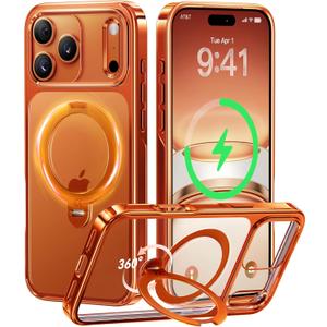 CASEKOO Cosmic Orange Glossy for iPhone 17 Pro Max Case [360 Spin Magnetic Stand][Fit for MagSafe][17FT Military Protection] Slim Polished for iPhone 17 Pro Max Case with Stand 6.9", Cosmic Orange