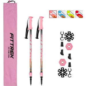 Hiking Poles for Kids - Ultralight Nordic Walking Sticks - Telescopic Child Trekking Poles Collapsible 2 Pack (Pink)