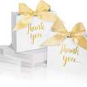 60Pack Small Thank You Gift Bags, 4.5x1.8x3.9 Inches Mini Gift Bags with Ribbon Wedding Candy Boxes Birthday Party Favor Bag for Baby Shower Anniversary (White)