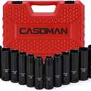 CASOMAN 1/2-Inch Drive Deep Impact Socket Set, Metric, Cr-V, 6-Point, 10 mm - 24 mm, 14-Sockets Set
