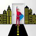 Comic Hero Party Door Cover Banners Super Theme Hero Birthday Party Road Decoration Cityscape-Themed Door Hanging Backdrop Comic Theme Photo Props Background for Kids Birthday Parties Supplies