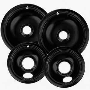 4-Pack Chrome Electric Stove Drip Pans Replacement, Includes Black 26 & 28 Burner Drip Pans, Compatible with Most Plug-in Electric Ranges