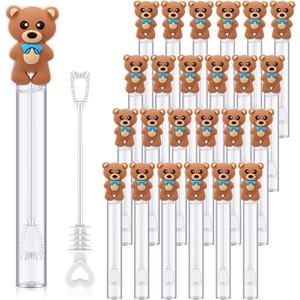 Realspring 24 Pcs Bear Bubble Wands Bulk Mini Bubble Wands for Baby Shower Girls Baptism Bear Theme Party Supplies Summer Birthday Gift Toys Classroom Prizes (Blue)