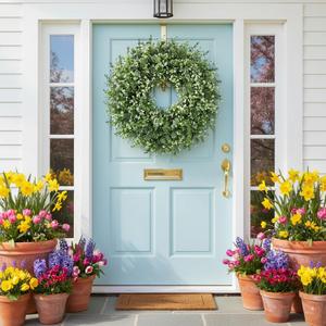 Summer Wreath for Front Door - 26'' Artificial Eucalyptus Wreath with Fake Leaves, Front Door Wreath for All Seasons, Porch, Wall, Window, Farmhouse Decor