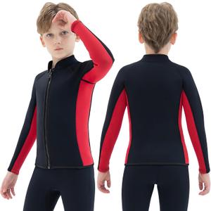 Kids Wetsuit Top Jacket for Boys Girls Toddler Youth, Children's Wet Suit Shirt Neoprene 3mm Long Sleeve Front Zipper Swimsuit for Swimming Surfing Dive Snorkeling Water Sports (Size: 14)