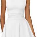 IWD Women's Boat Neck Sleeveless Mini Dress Ruched Waist Flowy Tiered Ruffle Hem A Line Party Short Dresses, S