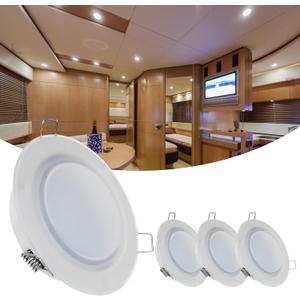 12 Volt LED Lights for RV Boat Trailer Camper - Warm White 2800K 300 Lumens 3W, Low Voltage Mini Recessed Light Dimmable, White - Pack of 4