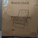 5-Position Low Beach Chair, Portable Lightweight Folding Beach Chair with Wooden Armrests, Storage Pouch & Carry Strap, Coastal Beach Print Reef Indigo, 25.8"L x 25"W x 33H